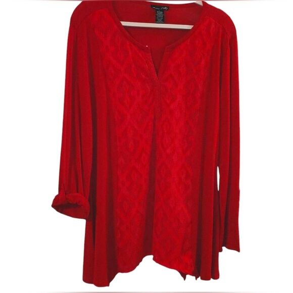 Red Tunic Top Women Long Tab Sleeve Rayon/Spandex Size L - Picture 1 of 6